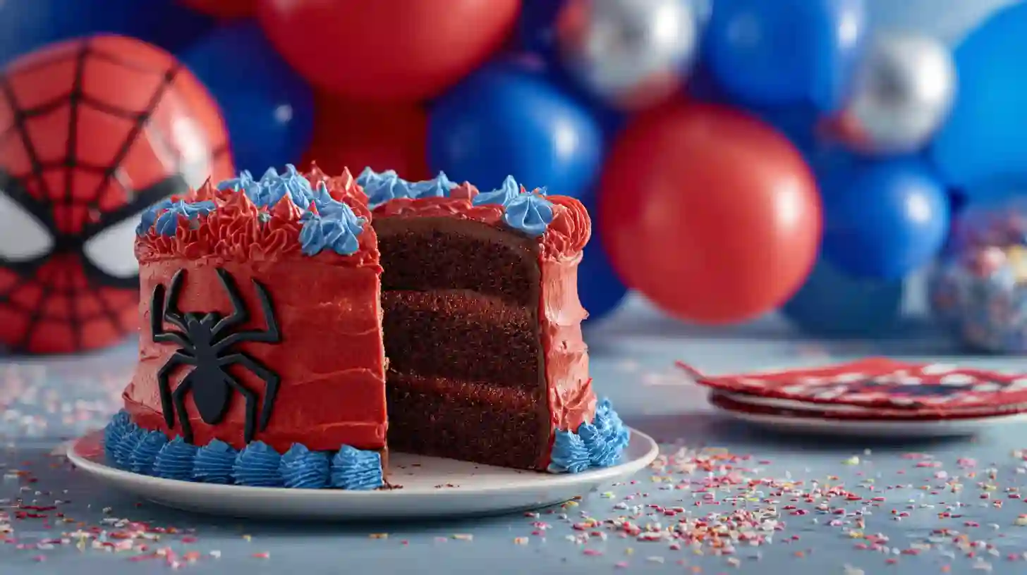 Spiderman birthday cake with fondant decorations