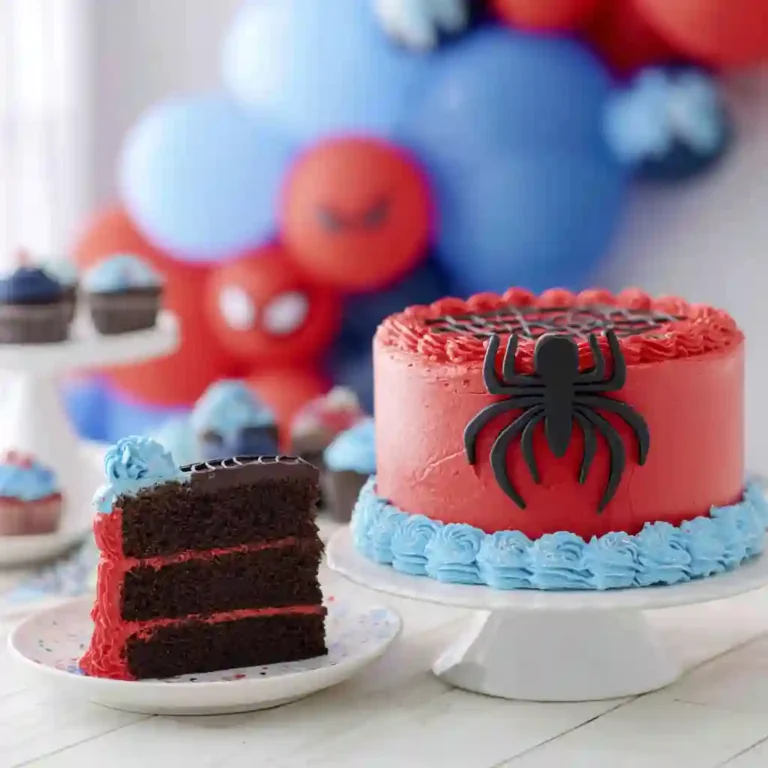 Spiderman Cake: Moist Chocolate Cake for the Ultimate Hero Party 7 Spiderman cake slice ready to be served