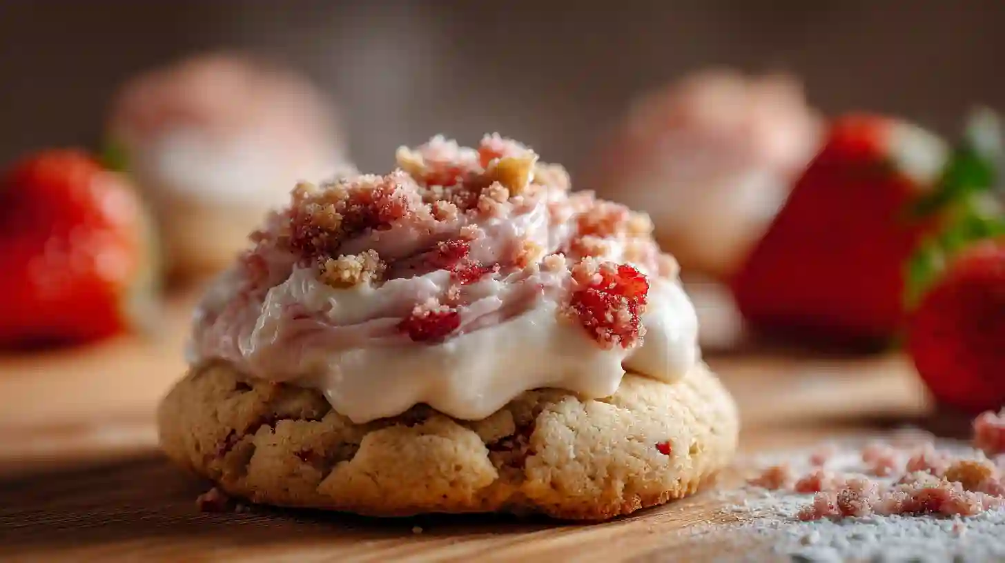 Chilled strawberry ice cream bar cookie crumbl on white plate